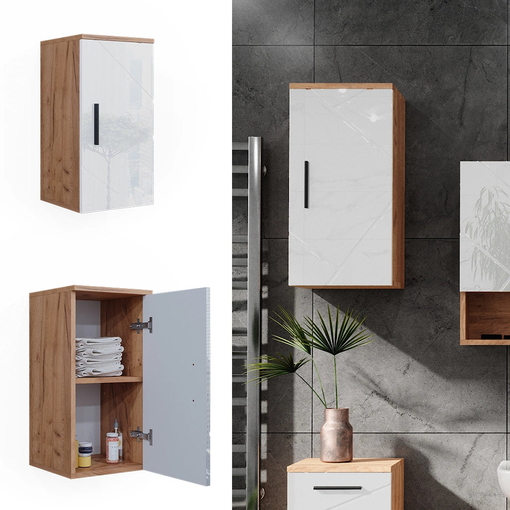 Mobile bagno Irma Bianco lucido/Rovere dorato 30 x 59 cm con ripiano Vicco