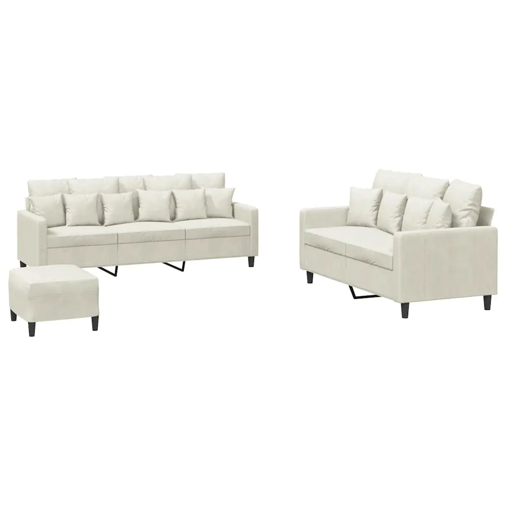 Set di Divani 3 pz con Cuscini Crema in Velluto 3201738