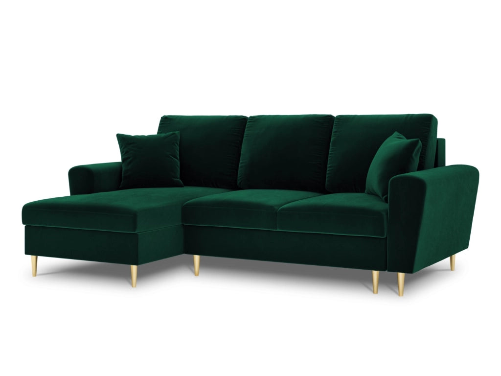Cosmopolitan Design - Divano convertibile angolare sinistro con contenitore "Kyoto" 4 posti in velluto verde bottiglia 