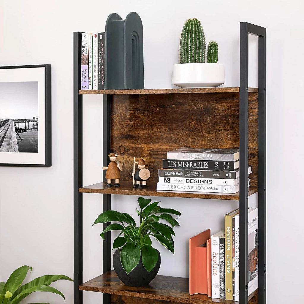 VASAGLE Libreria, scaffale da cucina, 5 livelli, telaio in acciaio stabile, per ufficio, ingresso, soggiorno, stile industriale, marrone rustico e nero LLS025B01