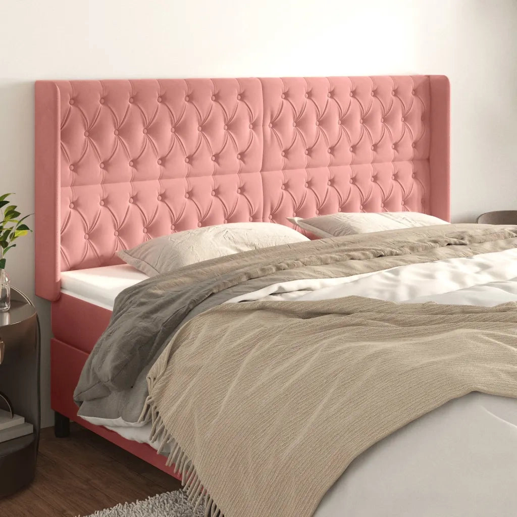 Testiera | Testata ad Orecchio Rosa 203x16x118/128 cm in Velluto
