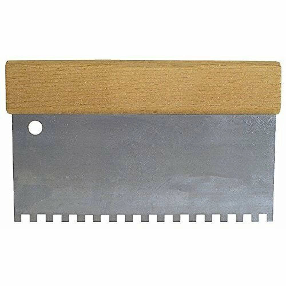 Trade Shop - Spatola Dentata Frattazzo Per Colla In Acciaio Impugnatura Legno 4" 10 Cm -