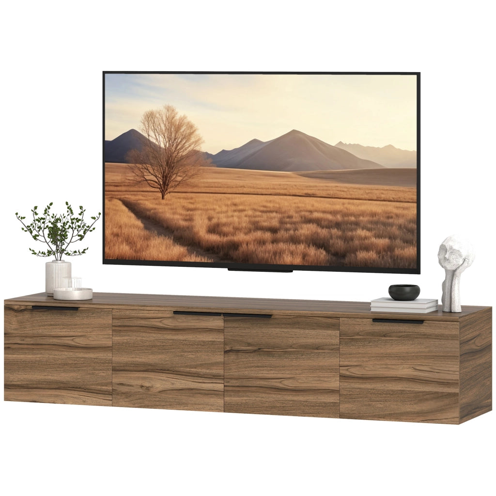 Mobile TV sospeso per televisore fino a 65 pollici con 3 ante ¨C zephmum ¨C marrone 150x35x32 cm