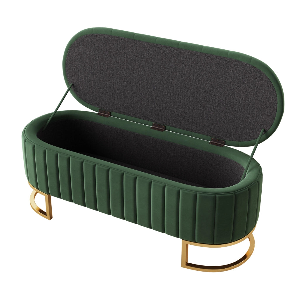 Panca contenitore imbottita in velluto verde 120 x 39;9 x 43 cm