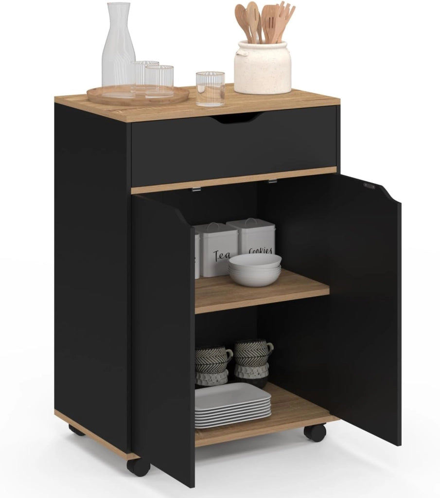 Credenza COSY con cassetto in legno nero e ripiani in faggio L.60 CM