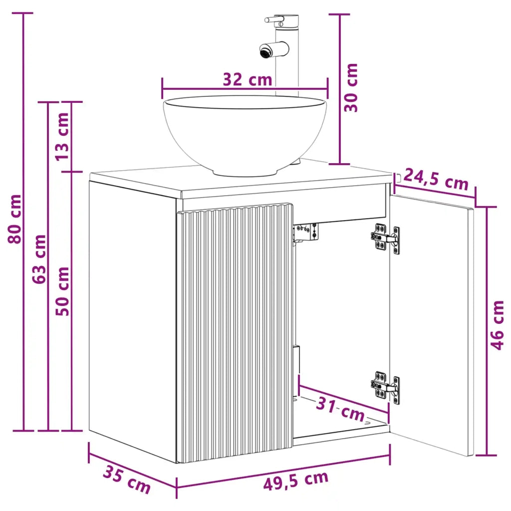 Mobile Lavabo da Parete Sonoma grigio 49,5 x 35 x 63 cm 890388