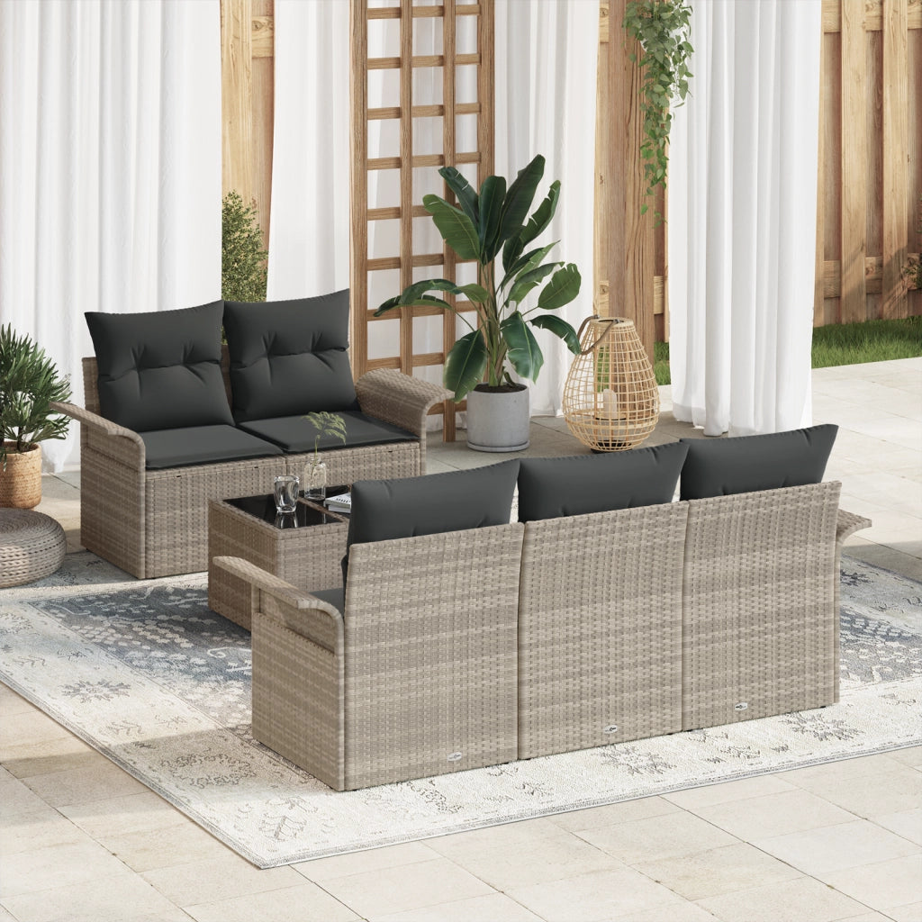 Set Divano da Giardino 6 Pezzi con Cuscini Grigio Chiaro Polirattan