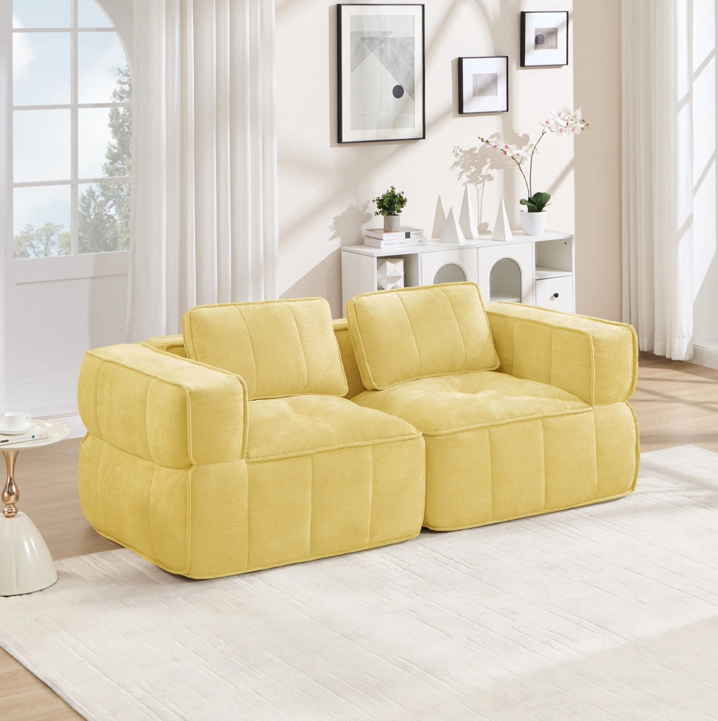 Divano modulare 198x93x67 cm con seduta profonda in poliestere giallo