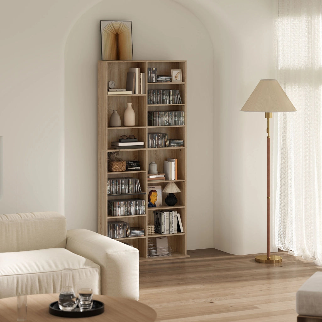 Libreria 9 Ripiani con 18 Scomparti e 14 Ripiani Regolabili ¨C Zephmum ¨C Naturale 80x30x180