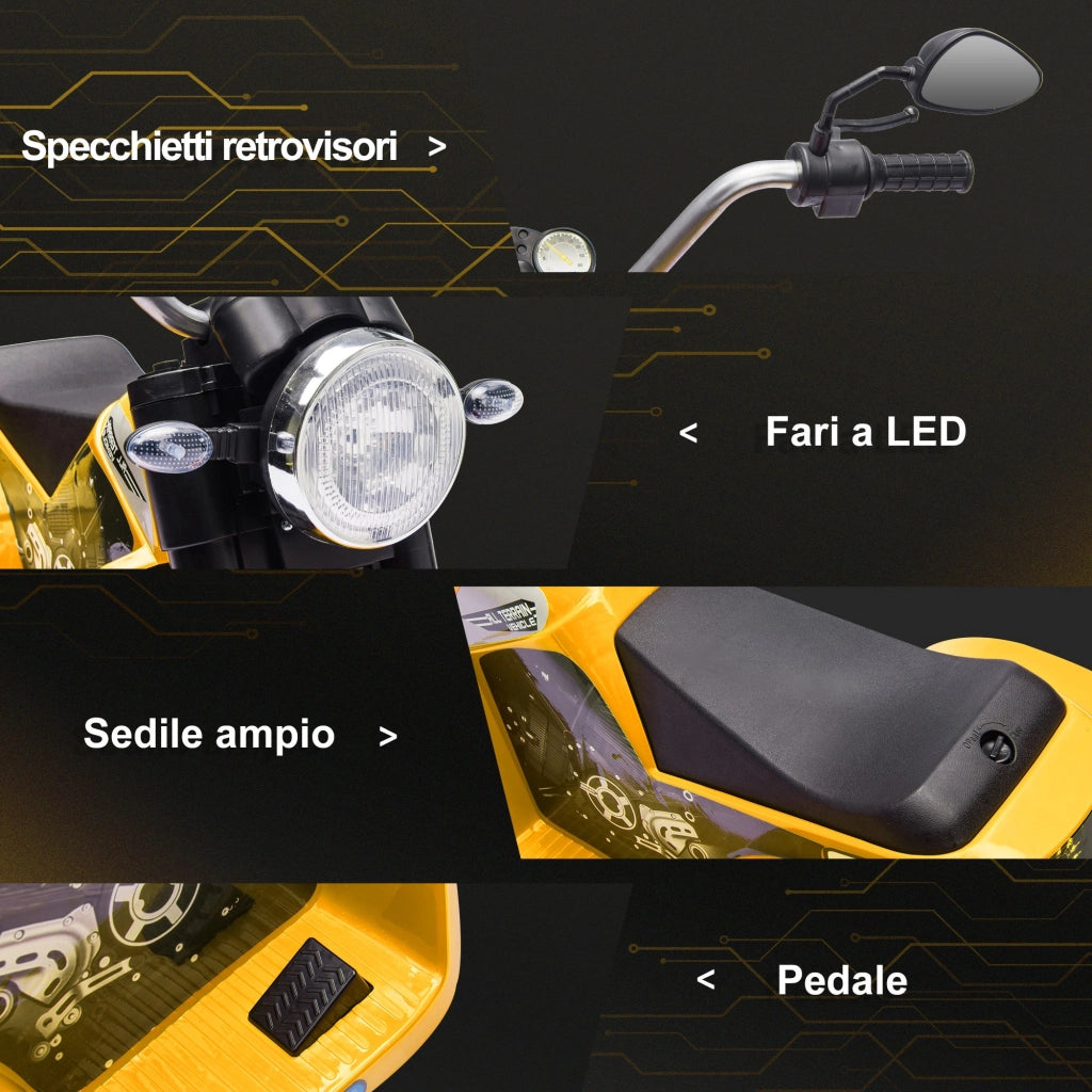 Moto Elettrica per Bambini 6V 3 Ruote Gialla