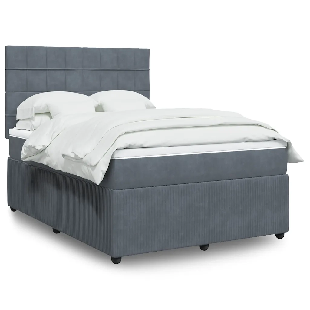 Giroletto a Molle con Materasso Grigio Scuro 140x200 cm Velluto