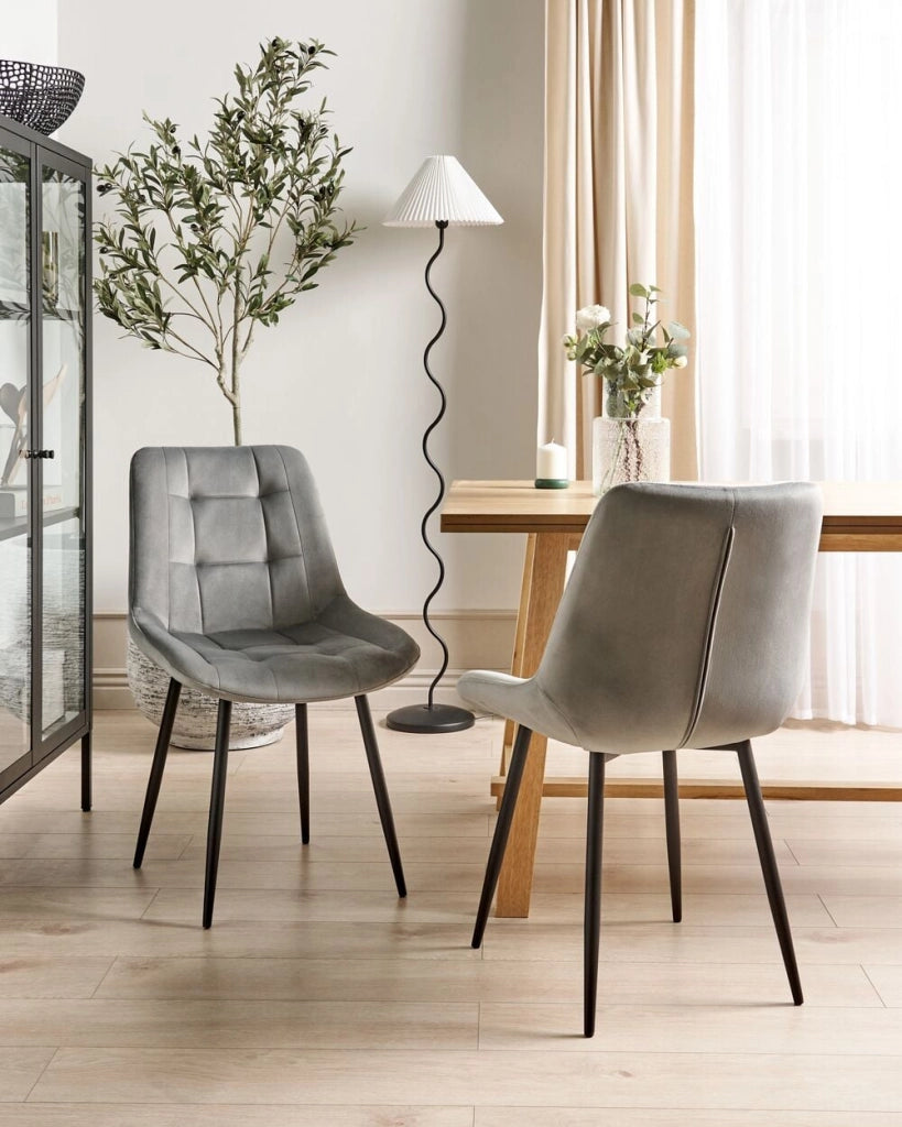 Set di 2 sedie da pranzo in velluto grigio gambe in acciaio Nero sedie moderne imbottite