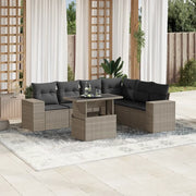 Set Divani da Giardino 7pz con Cuscini Grigio Chiaro Polyrattan