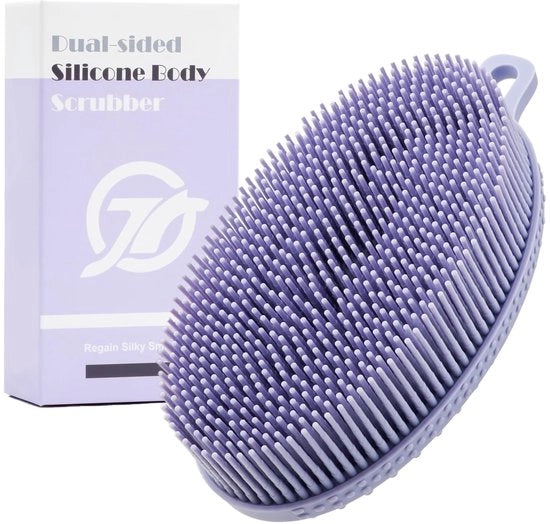 Borsetto per il corpo in silicone, spazzola per il corpo a doppia faccia, spazzola per il bagno, spazzola per la doccia per la pulizia profonda, esfoliazione soffice e massaggi, più igienico della spugna/loofah, per tutti i tipi di pelle, lavanda.