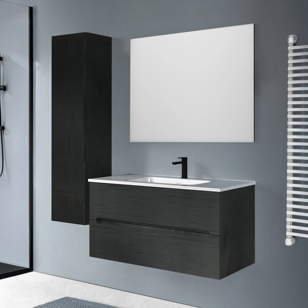 Mobile bagno sospeso 100 lava cannettato 2 cassetti lavabo e specchio Rigo
