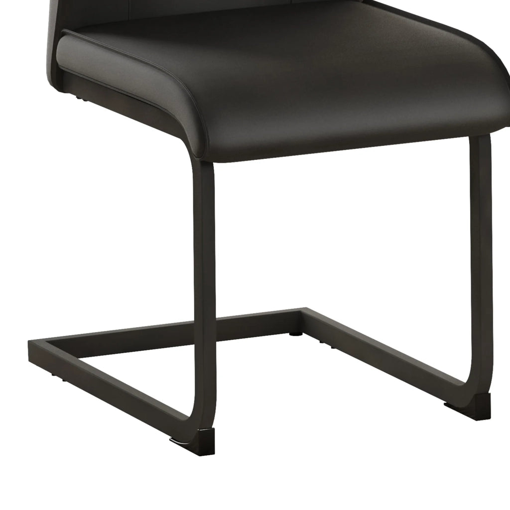 Set 2 Sedie da Pranzo in PU Nero, Gambe in Metallo Nero, Design Ergonomico