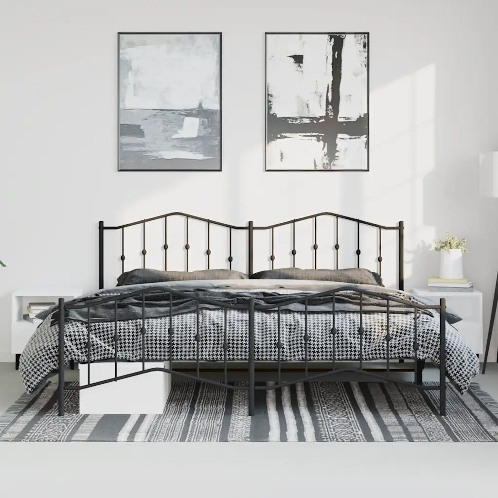 Letto matrimoniale | Letto per adulti | Giroletto con Testiera e Pediera Metallo Nero 193x203 cm