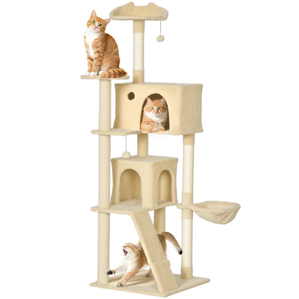 Albero tiragraffi per gatti con piattaforme letto 2 tane amaca scala ¨C zephmum ¨C beige 180 cm