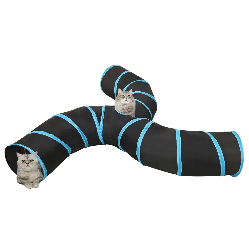 Tunnel per Gatti a 3 Vie Nero e Blu 25 cm in Poliestere 172186