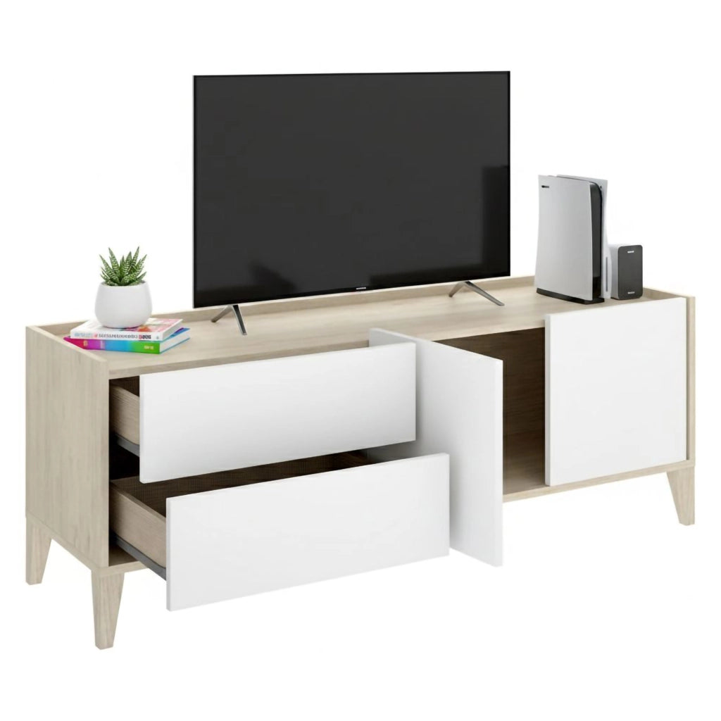 Waynes, Mobile Porta tv 2 Cassetti, 39x129x50h cm Bianco