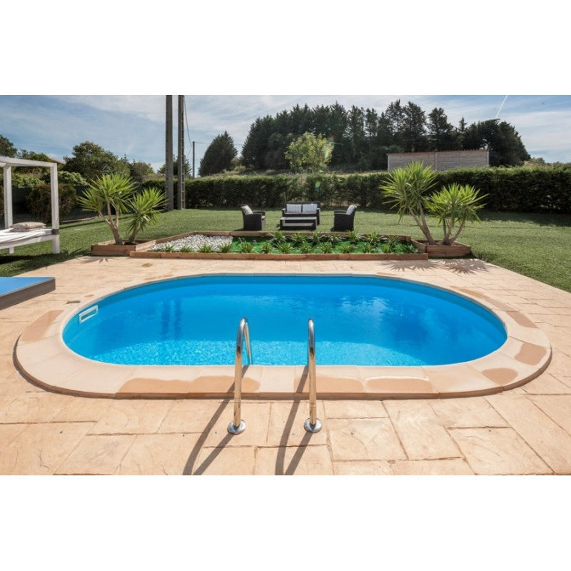Piscina interrata ovale in acciaio con filtro a sabbia e skimmer, 800x400x150 cm per installazione giardino - GRE