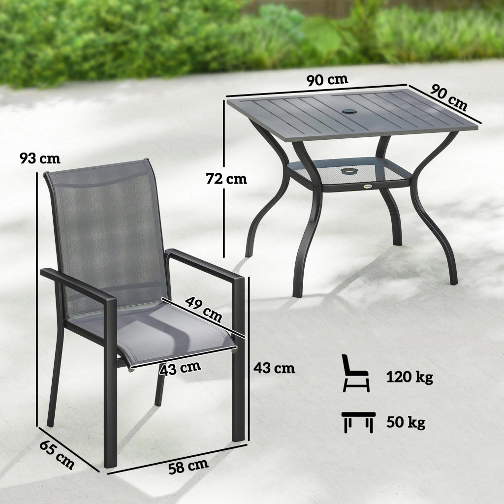 Set da Giardino 5 Pezzi in Acciaio con Tavolo e Sedie Impilabili ¨C Zephmum ¨C Grigio