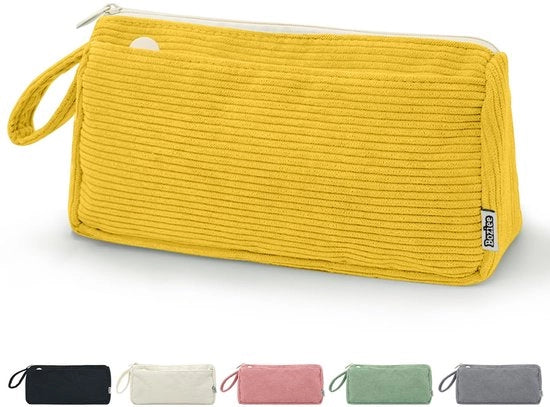 Etui in Corduroy con Grande Capacità, Organizzatore per Scuola, per Ragazze e Adolescenti | Etui per Ragazze e Adolescenti (Giallo)