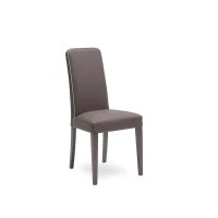 E-STYLO Sedia in similpelle tortora con bordino bianco e gambe in legno di faggio laccato, imbottita, 59cm X 46cm H. 99cm.