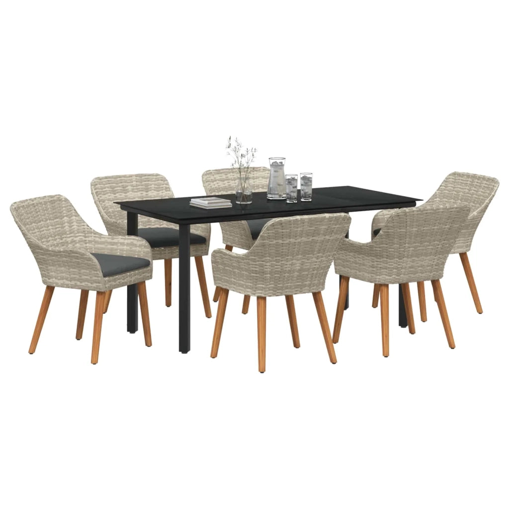 Set da Pranzo per Giardino 7 pz Grigio chiaro polyrattan 3261716