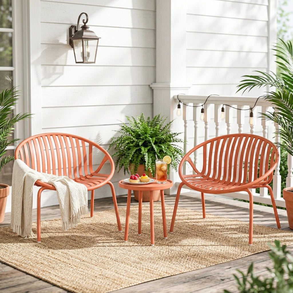 Set tavolino da giardino 3 pezzi ¨C zephmum ¨C rosso, acciaio e polipropilene, 80x70x75 cm