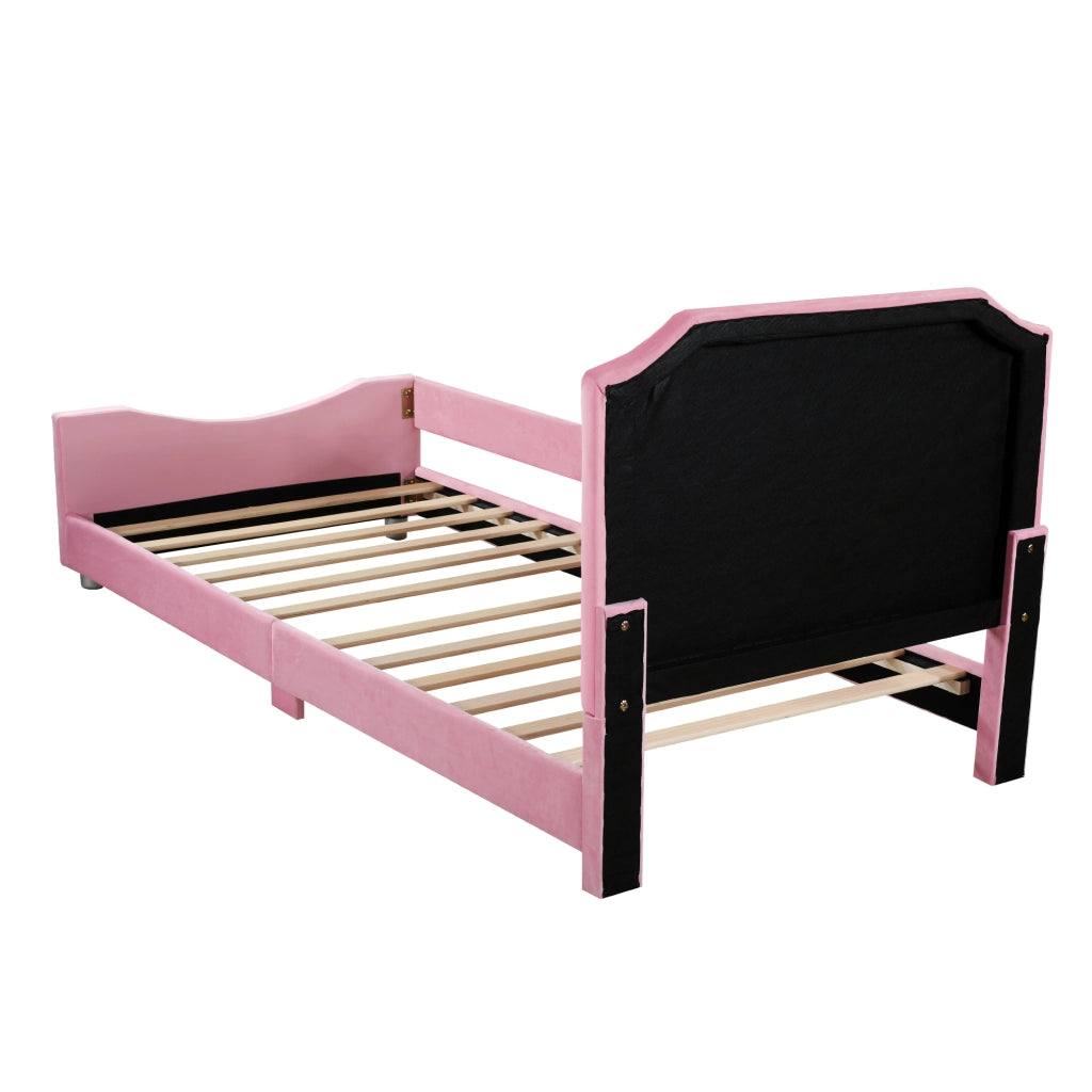 Letto per bambini 90×200 cm letto singolo con schienale; braccioli e doghe in legno; senza materasso; rosa