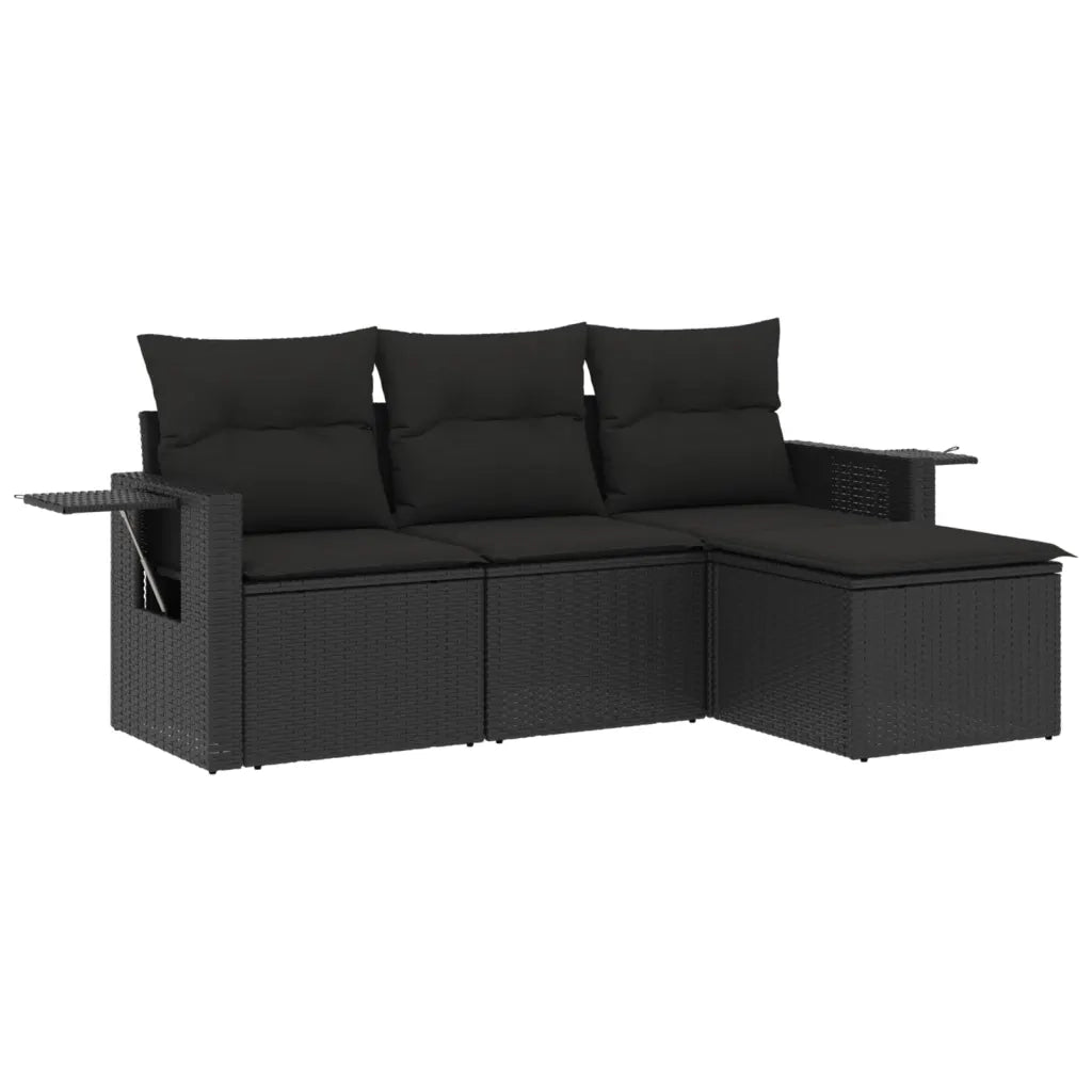 Set Divani da Giardino 4 pz con Cuscini Nero in Polyrattan 3220064