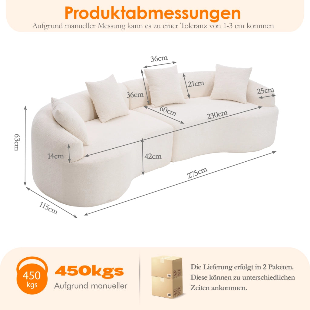 Divano angolare modulare 4 posti con design curvo in chenille e schiuma per soggiorno bianco