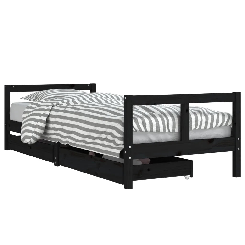 Giroletto Bambini | Letto Infantile | Lettino con Cassetti Nero 80x200cm Massello di Pino