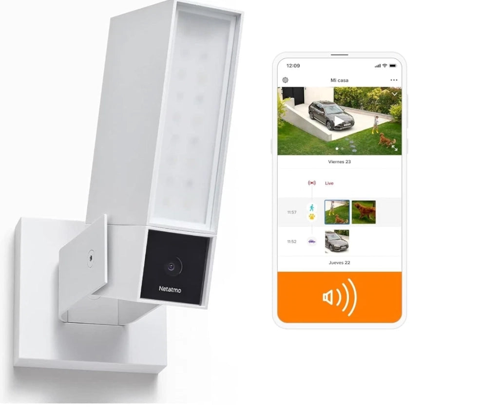 Netatmo, telecamera esterna intelligente con sirena da 105 dB, Wi-Fi,bianca