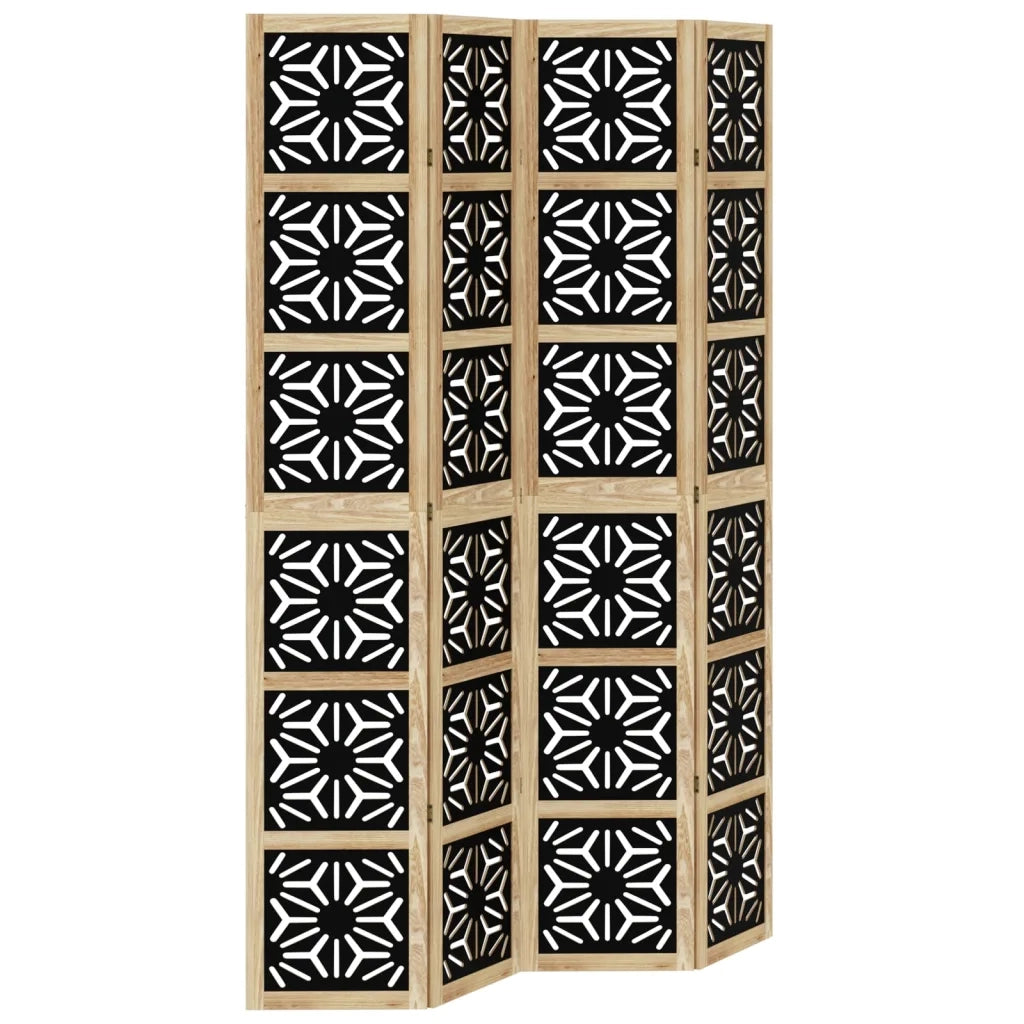 Divisorio Ambienti | Divider per stanze | Paravento 4 Pannelli Marrone e Nero Massello Paulownia