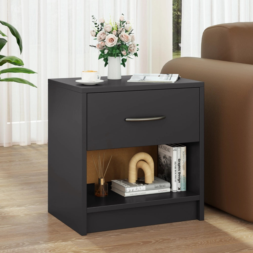 Comodino con cassetto ripiano apertoper soggiorno camera da letto-Tavolino da notte compatto per piccoli spazi Grigio scuro