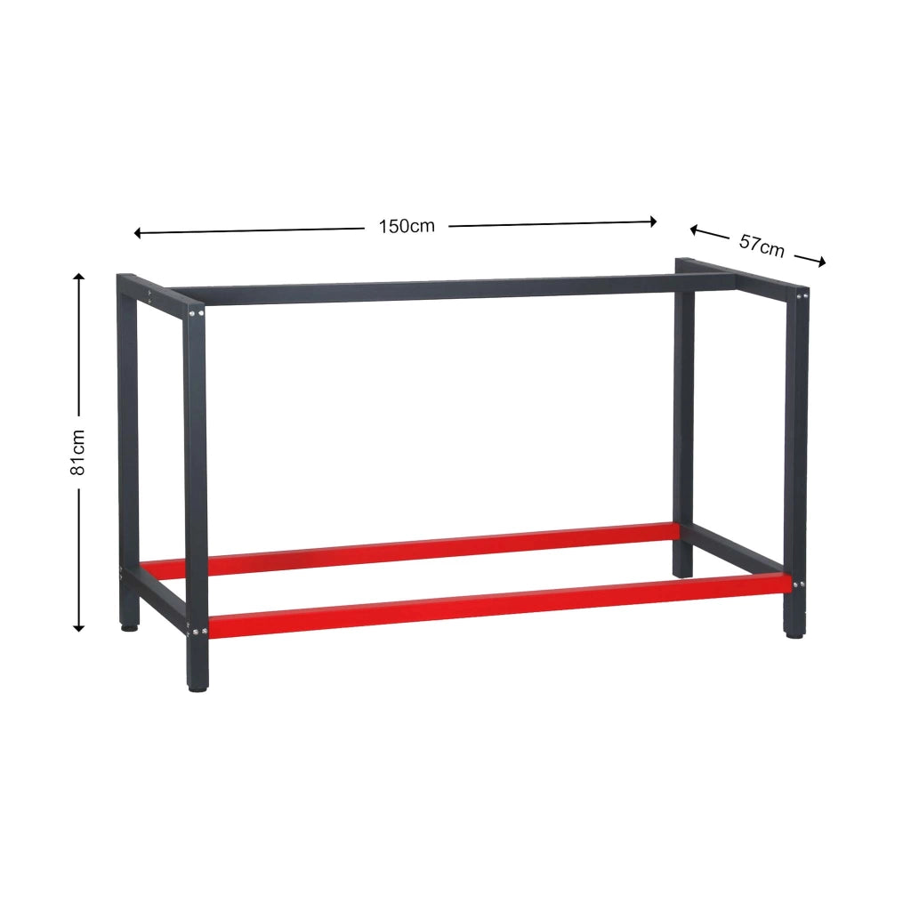 Telaio per banco da lavoro in acciaio antracite-rosso, gambe per banco da lavoro, telaio per tavolo 150 x 57 x 81 cm