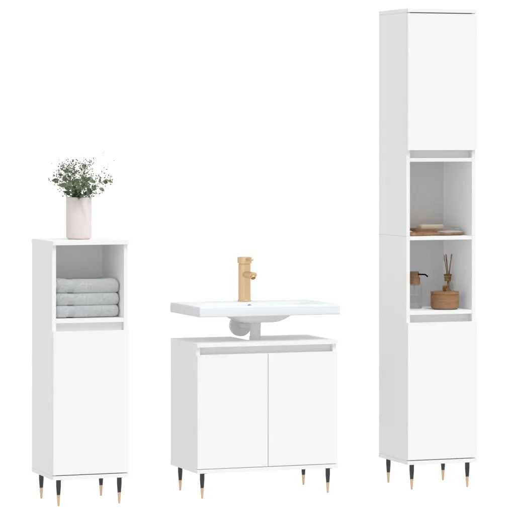 Set di Mobili da Bagno | Armadio da bagno 3 pz Bianco in Legno Multistrato