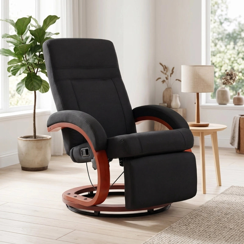 POLTRONA Relax Reclinabile 135° Girevole 360° Tessuto Nero
