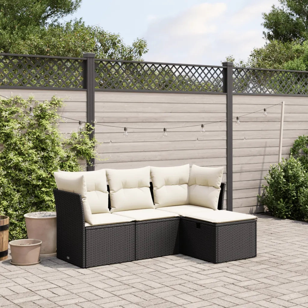 Set Divani da Giardino 4 pz | Set Salotto da Giardino con Cuscini Nero in Polyrattan