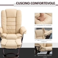 Set Poltrona Relax e Pouf Poggiapiedi, Girevole a 360° e Reclinabile, Similpelle PU