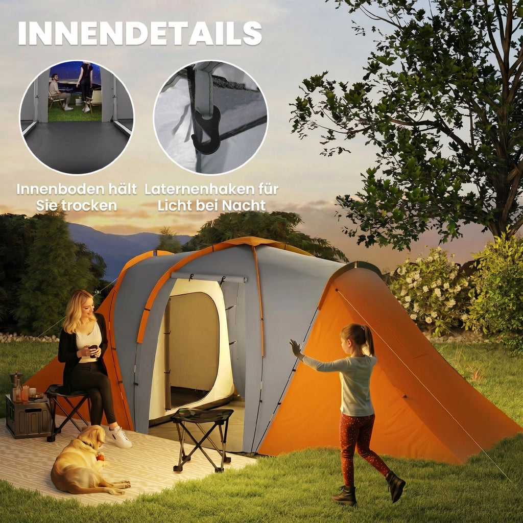 Tenda tunnel ¨C Minimal ¨C 2000mm impermeabile 4-6 persone 2 camere da letto grigio arancione