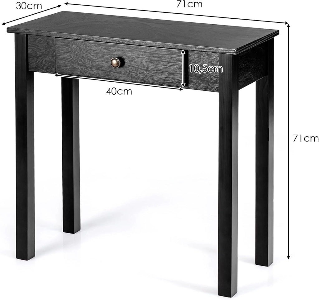 Tavolo da consolle con cassetto, tavolo da ingresso in legno, 71 x 30 x 71 cm, tavolo da divano stretto con gambe in legno di pino, tavolino ausiliario per corridoio, soggiorno, ingresso
