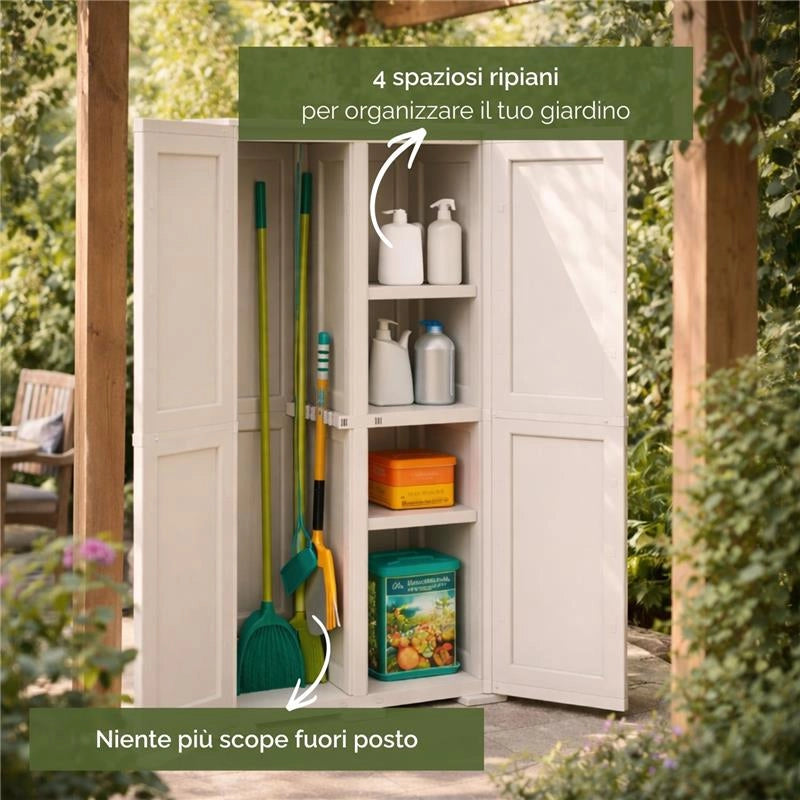 ARMADIO 2 ANTE PANNA 79X43X164 CM CON VANO PORTASCOPA E RIPIANO – MOBILE ALTO ORGANIZZAZIONE CASA PER INGRESSO E RIPOSTIGLIO