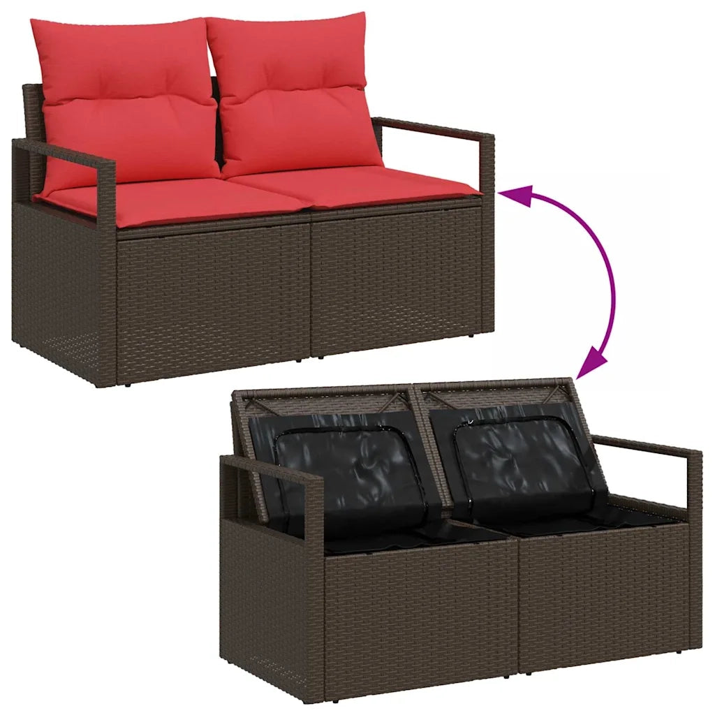 Set di divani con cuscino 9 pcs Beige e Rosso polyrattan 3354983