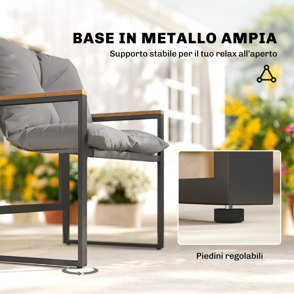 Set Tavolo e Sedie da Esterno per 3 Persone con Cuscini Spessi in Metallo Grigio