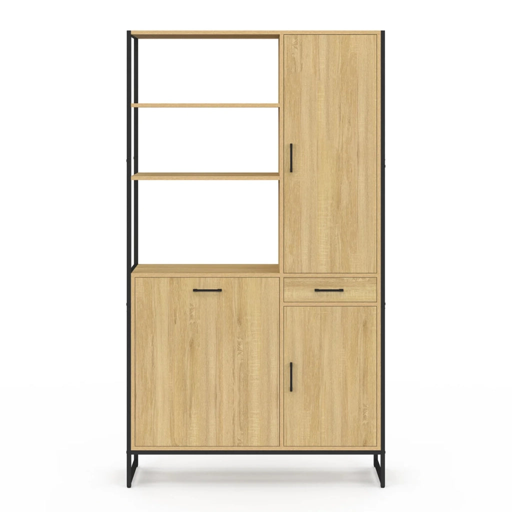 IDMarket - Credenza da cucina DETROIT con colonna portaoggetti 100 CM, 3 ante + cassetto, design industriale