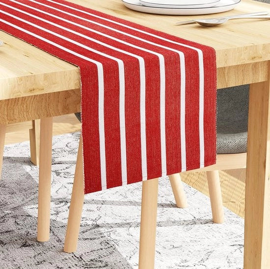 Telaio decorativo a strisce rosse a righe per 6 posti - in cotone fine - morbido - respirante - 33 x 150 cm - lavabile in lavatrice - adatto per interni - ristoranti - hotel - caffè