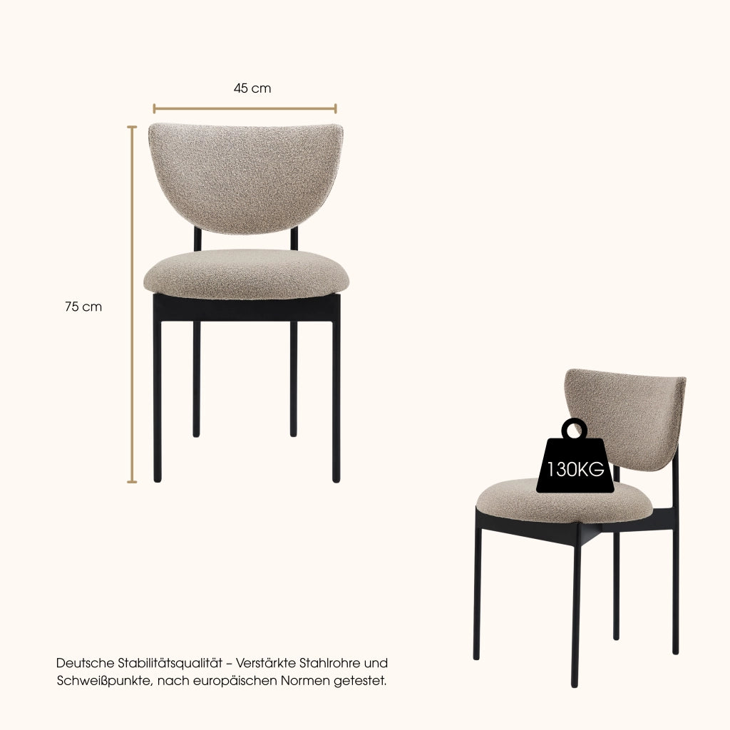 Sedia da Pranzo Set da 2 con Design Senza Braccioli Salvaspazio, in Tessuto e Metallo Beige 56 × 48 × 72 cm